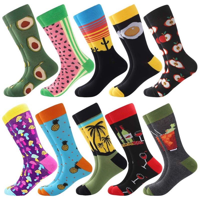 BISOUSOX Mens Dress Socks Funny Fun Colorful Crazy Funky Crew Socks for Men Novelty Happy Cotton Size 9-12 - Image 1